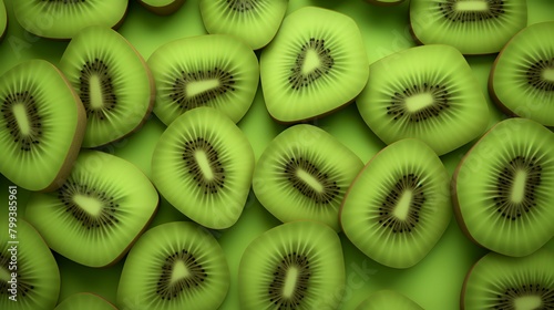 Kiwi fruit pattern on a green background. 3d rendering