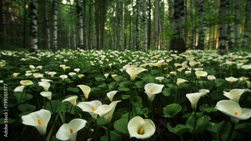 Calla lilies in the forest photo