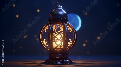 Lantern in the dark. Ramadan Kareem concept. 3D Rendering