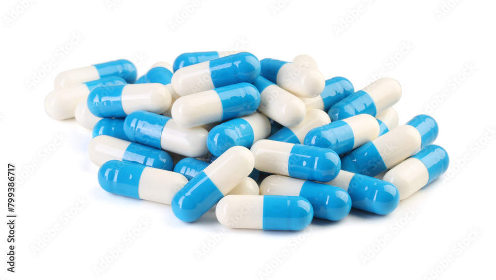 Pile of antibiotic pills isolated on white Pile of antibiotic pills isolated on white