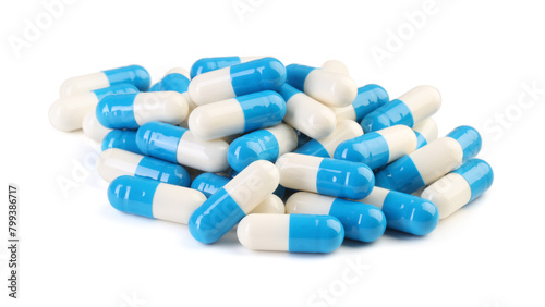 Pile of antibiotic pills isolated on white