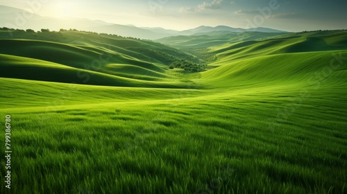 Green rolling hills under blue sky with white clouds © Adobe Contributor