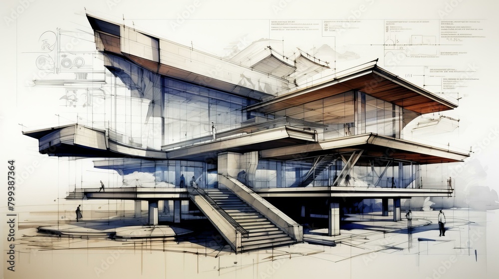 Architectural visualization of a modern glass and concrete house Architectural visualization of a modern glass and concrete house