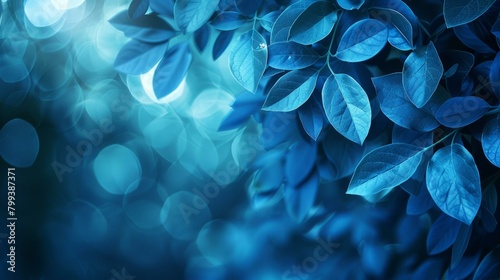 Blue leaves of a plant with blurred blue light in the background