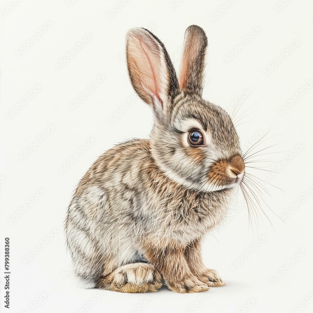 Obraz premium Cute bunny rabbit sitting on white background