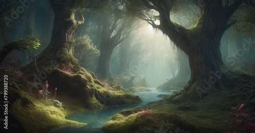 Fantasy beauty vibrant green woodland nature for magic botanical charming wallpaper