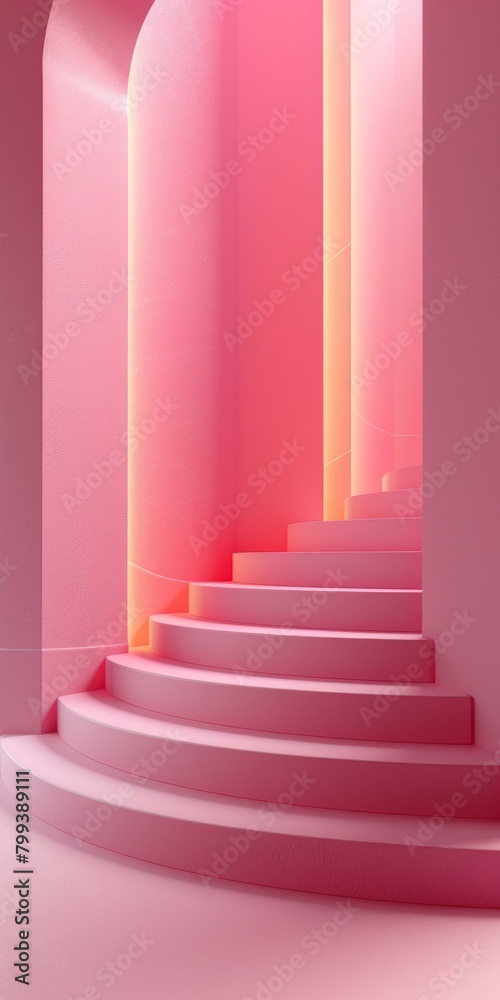 Obraz premium Pink staircase in a minimalist room