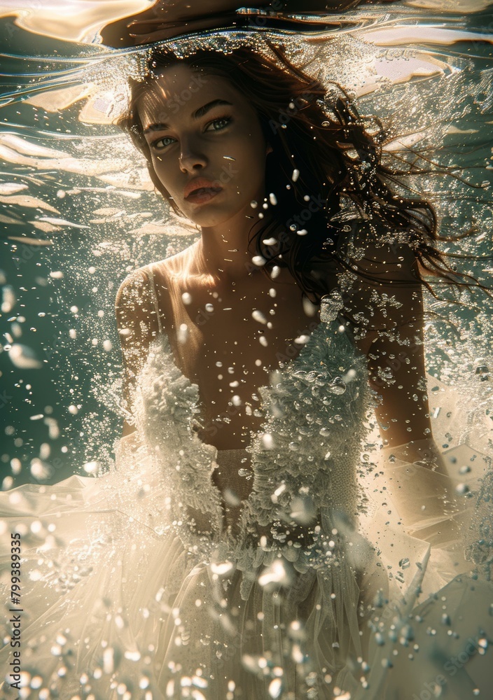 Woman in White Dress Underwater