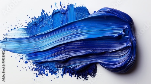  A tight shot of blue paint smudges on a white backdrop, featuring a central blue smudge within