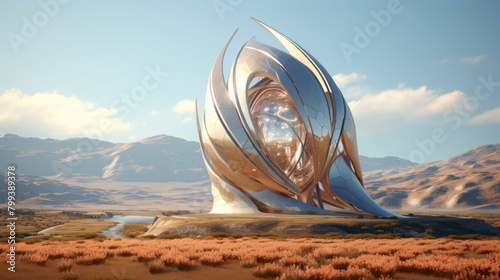 futuristic alien structure in the middle of a desert photo