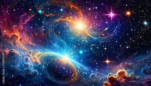 Cosmic Reverie  Abstract Background with Celestial Elements and Starry Motifs