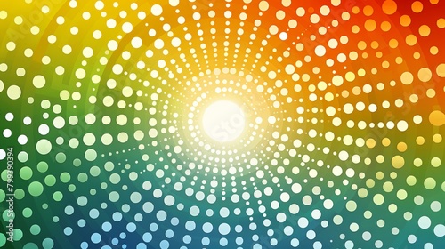  A multicolored background features circles with a bright light at the center of each circle The light represents a ray in the image's core