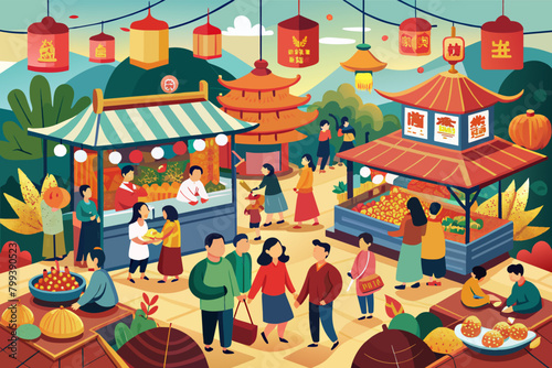 lunar new year market bustling with vendors and shoppers
