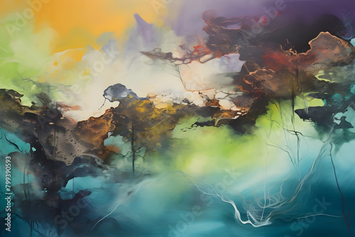 Infinite Inspiration Isle, abstract landscape art, painting background, wallpaper, generative ai