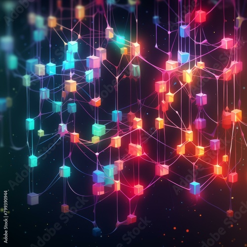 A digital illustration of a neural network with glowing nodes and connections.