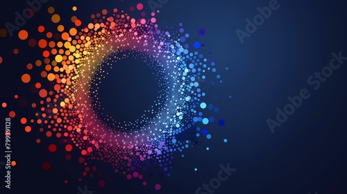   A circular array of multicolored dots against a dark backdrop, accommodating text or a logo in its center photo