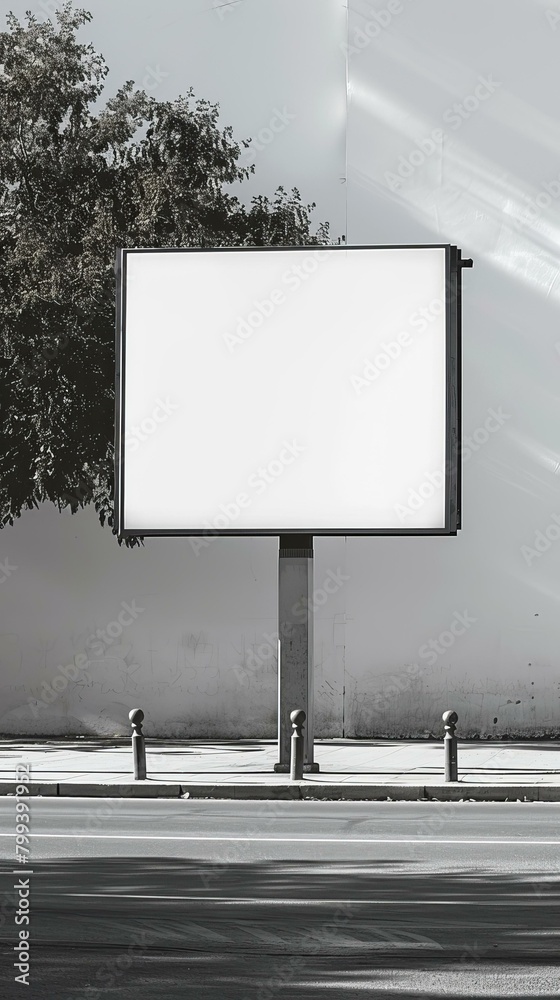 Fototapeta premium Blank billboard on a roadside near a tree