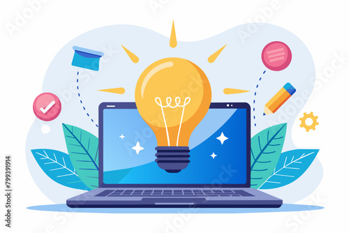 light bulb sparks above a laptop, symbolizing a creative influencer campaign attracting a loyal following.