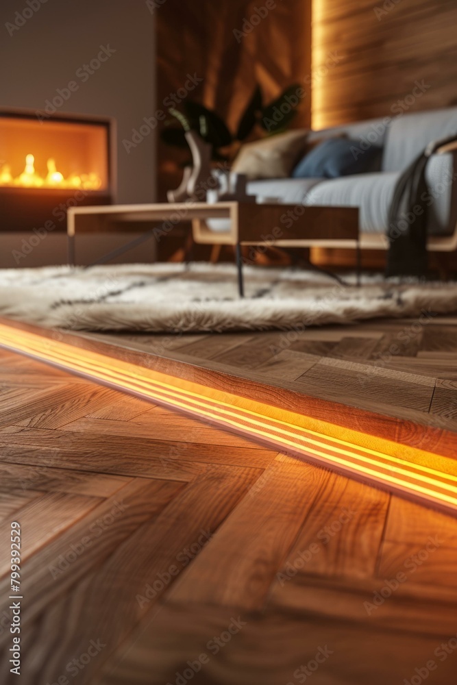 Wooden floor with orange led lighting