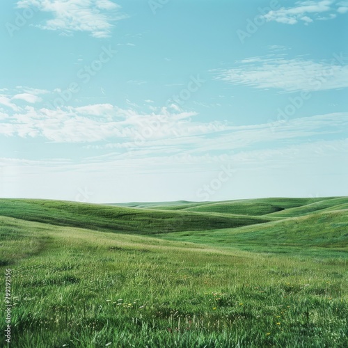 Vast green rolling hills under a blue sky with white clouds