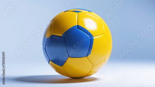 Soccer ball in the colors of the flag of Ukraine  yellow  blue colors. isolated on white background  European Championship 2024