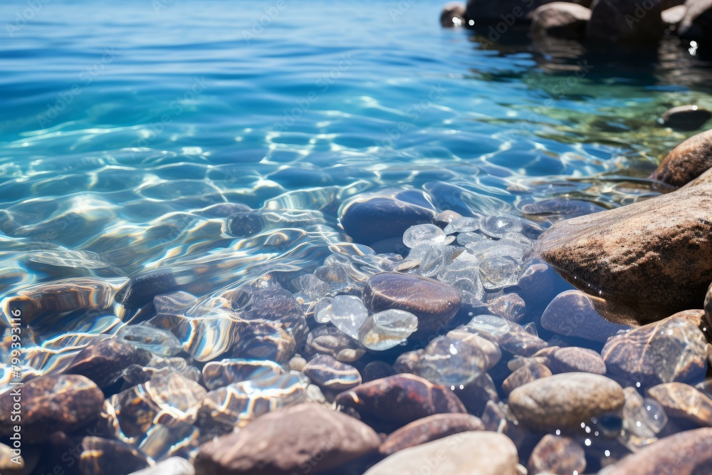 Crystal clear water with smooth polished rocks underneath Crystal clear water with smooth polished rocks underneath