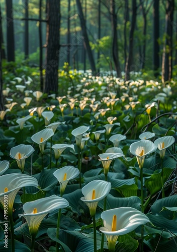 Calla lilies in the forest photo