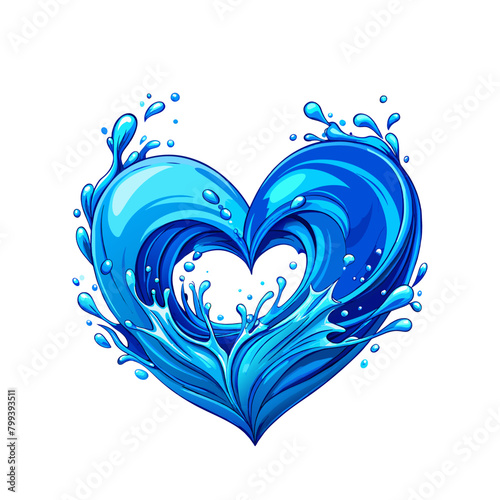 water splash heart shape symbol love on white background