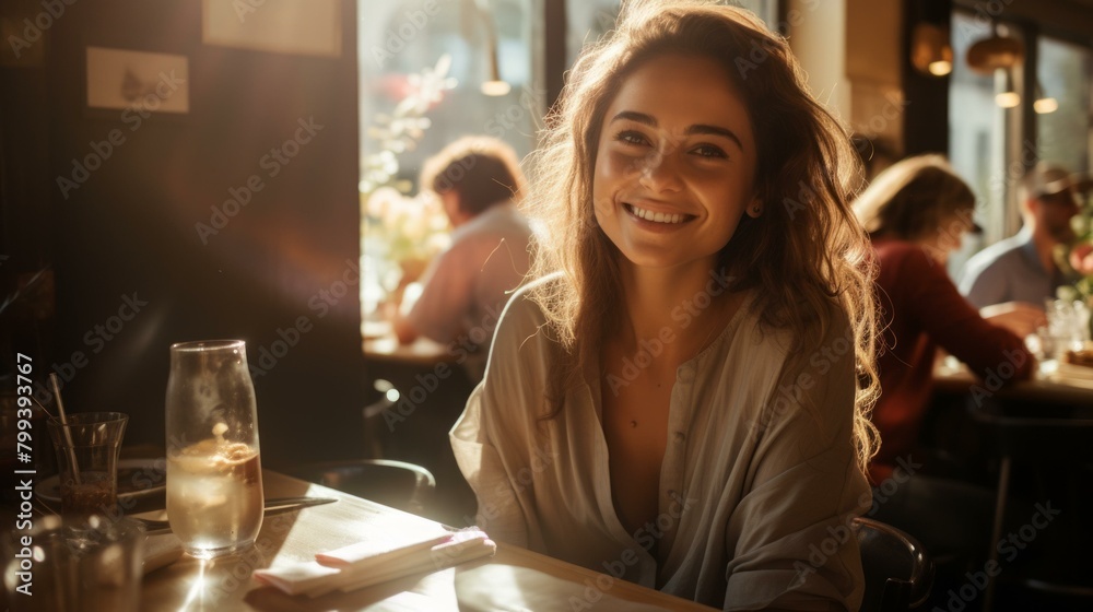 Portrait of a beautiful young woman sitting in a restaurant Portrait of a beautiful young woman sitting in a restaurant