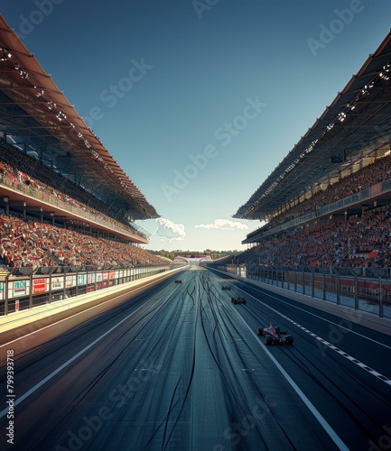 Formula One cars racing on a track photo