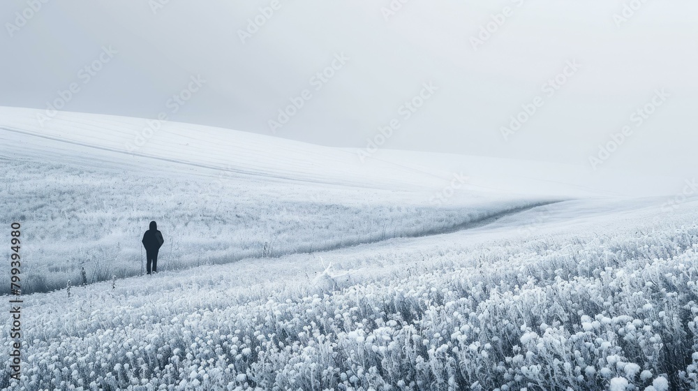 alone man in a snowy field