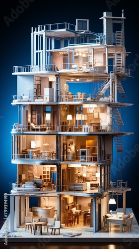 A cross-section model of a modern apartment building © Adobe Contributor