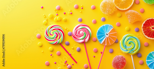 illustration of different bright colored sweets, candies, lollipops, marmalade.