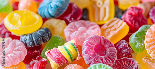 illustration of different bright colored sweets, candies, lollipops, marmalade.