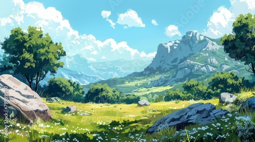 fantasy landscape with mountains and trees