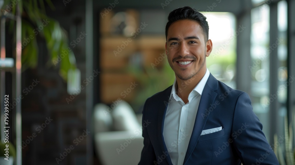 Fototapeta premium Confident professional young man smiling in an office environment.