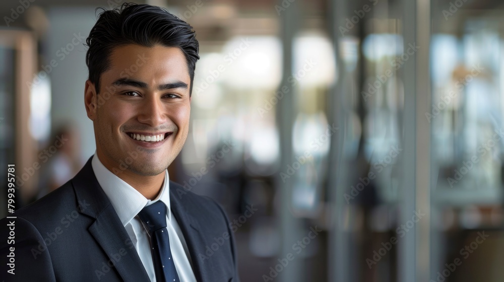 Confident professional young man smiling in an office environment. Confident professional young man smiling in an office environment.