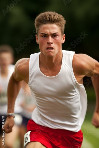 Young male athlete competing in a race