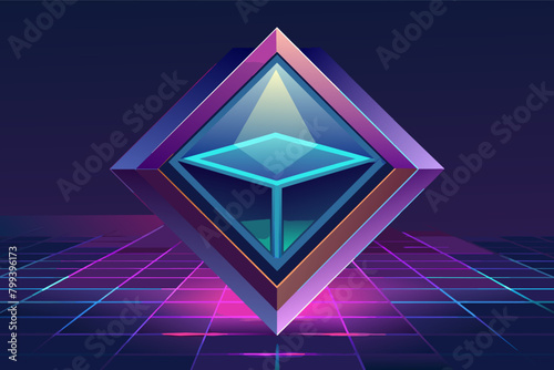 holographic effect applied to a minimalist geometric form, creating a futuristic look.