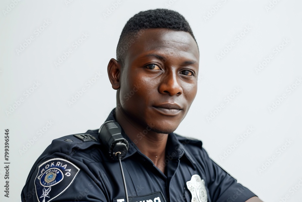 Studio portrait of a young African American male police officer Studio portrait of a young African American male police officer