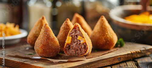 Brasilian snack coxinha, dried meat with cheddar photo