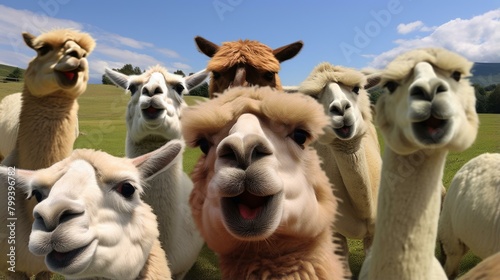 A group of alpacas taking a selfie