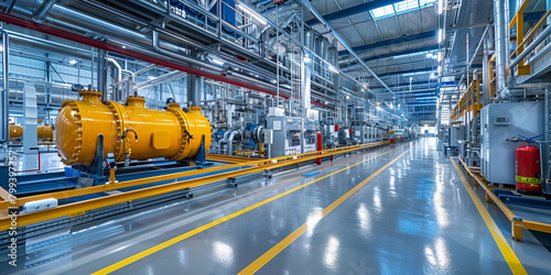 In an industrial factory, engineering drives fuel production with advanced technology and machinery.
