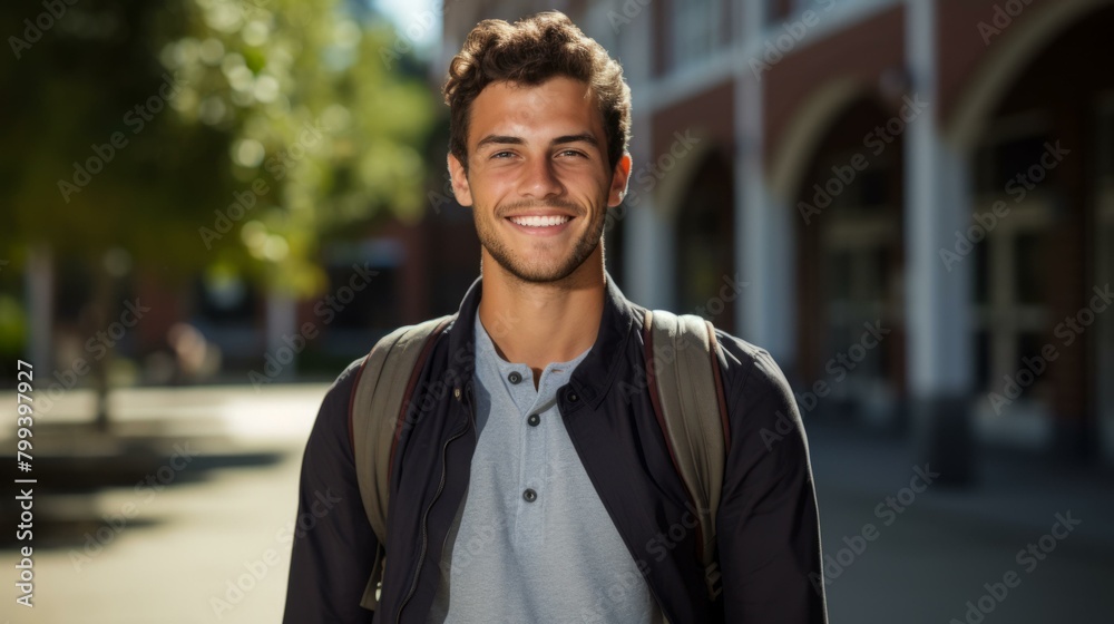 Portrait of a smiling young male college student on campus