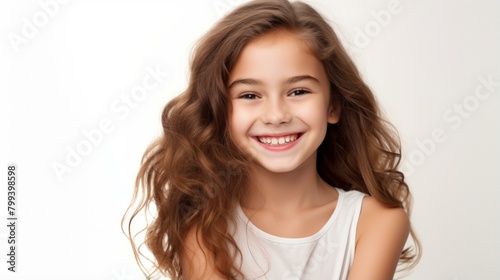 Portrait of a smiling young girl with long brown hair