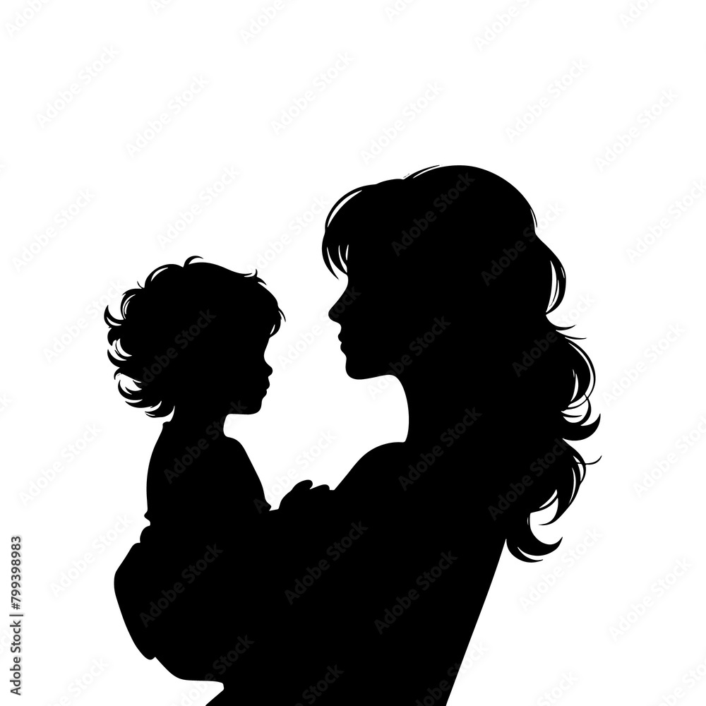 silhouette of a mother holding baby illustration happy mothers day specials, Cute Mom And son with heart Mother's day logo, illustration of  a woman holding a child mothers day special