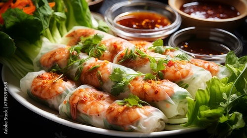Fresh and delicious Vietnamese spring rolls with vegetables and shrimp