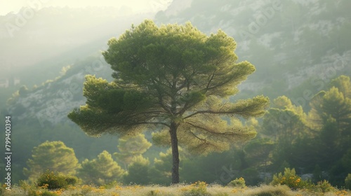 Solitary Pine Tree In A Rocky Hillside photo