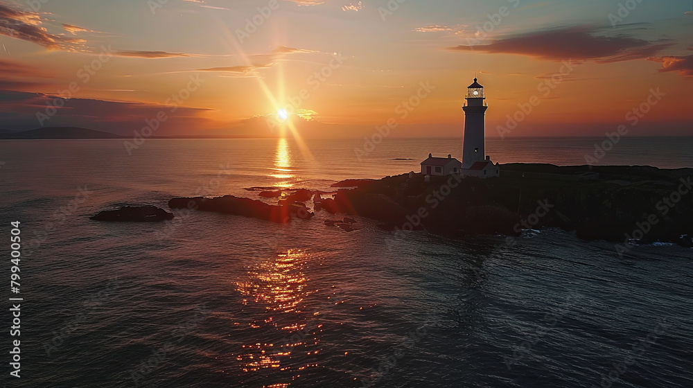 aerial view of lighthouse at sunset aerial view of lighthouse at sunset
