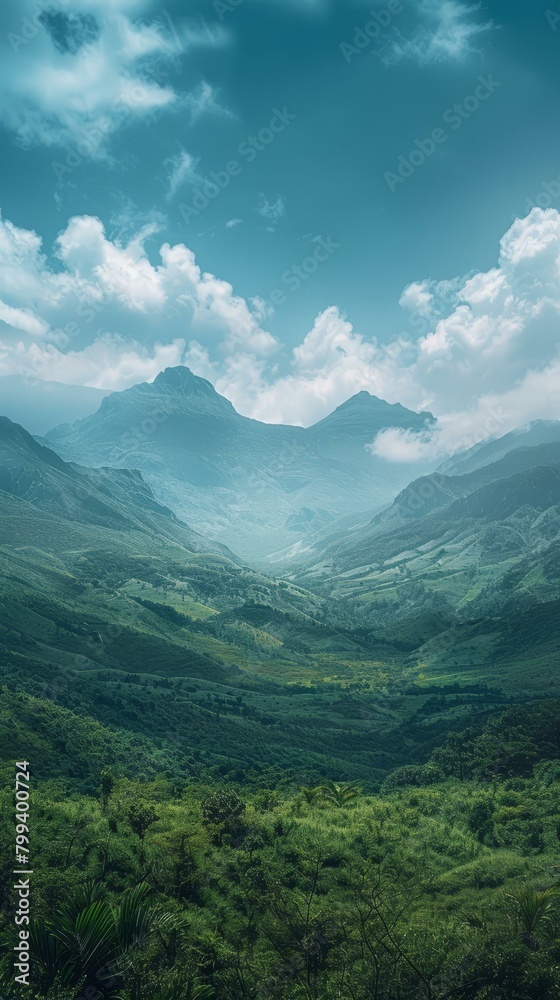 High Mountain Range with Dense Green Forest